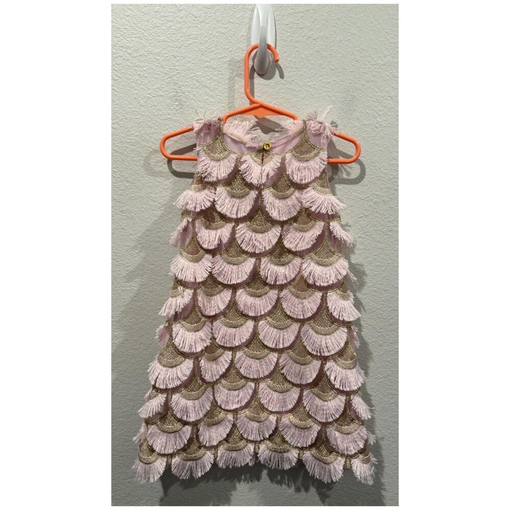OSHKOSH Scalloped Fringe Flapper-Style Pink and Gold Dress